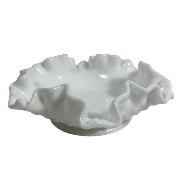 Fenton Hobnail Ruffled White Milk Glass Candy Bowl Decorative Serving Dish VTG - Picture 4 of 14